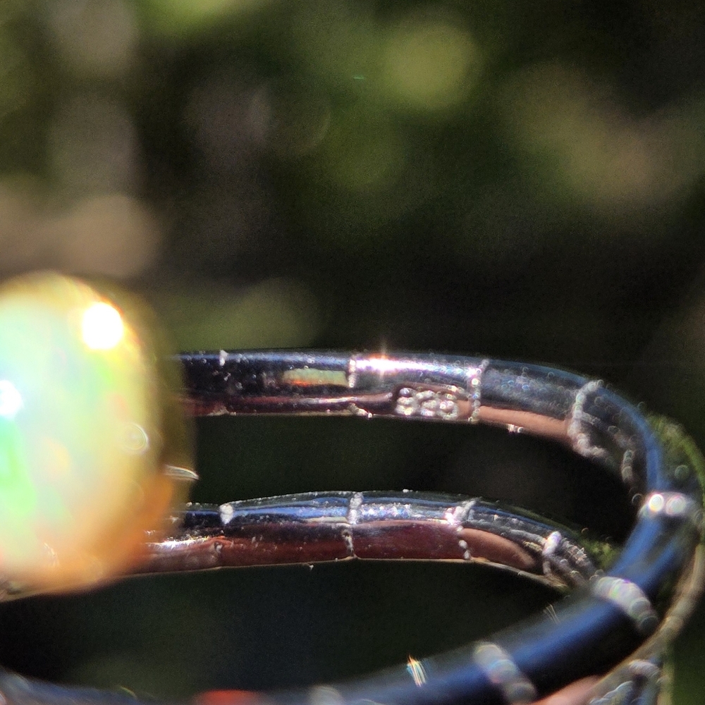 Opal Natural Gemstone Fire & Crystal Opal Snake Sterling Rhodium & Gold Ring Sz7 - Picture 10 of 10
